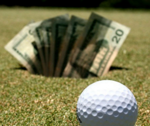 golf and dollar bills