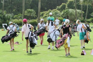 Young female golfers